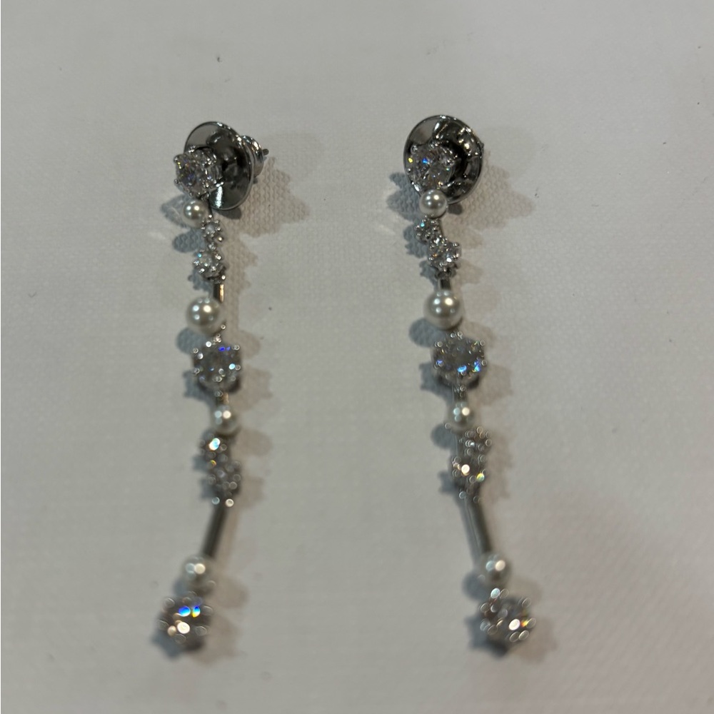Swarovski Silver and White Crystal Drop Earrings